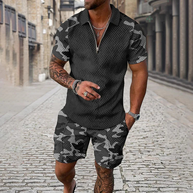 Camouflage Poloshirt und Shorts, Kombiteil