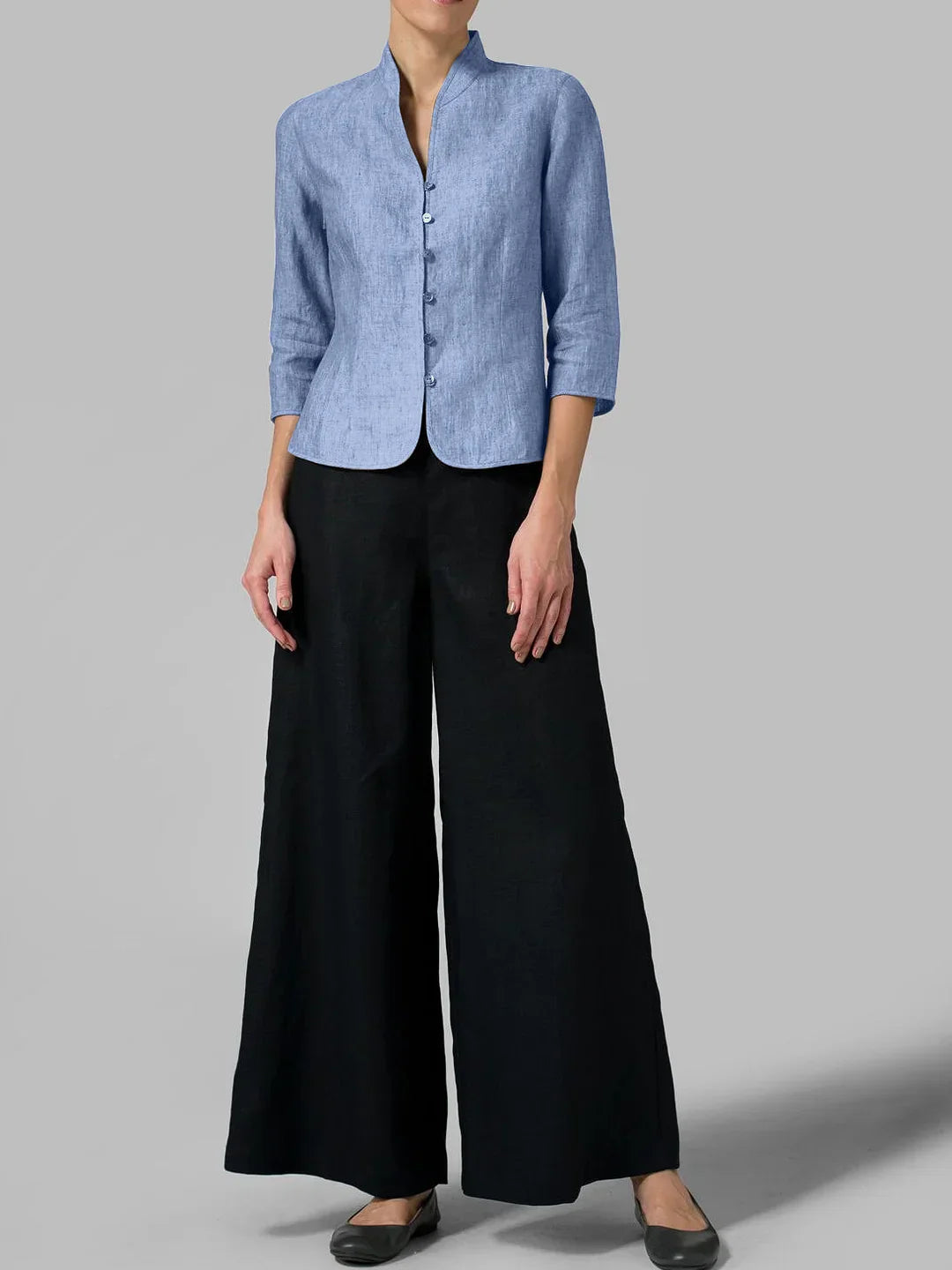 Brynna | Damenbluse Hochwertiger Chambray, Dreiviertelärmel