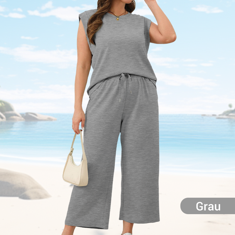 August |  Lässiger Zweiteiler für Damen: Ärmelloses Top & weite Hose