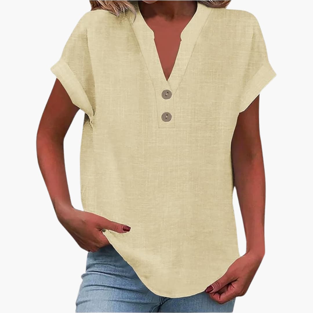 Damen Bluse mit V-Ausschnitt und kurzen Ärmeln