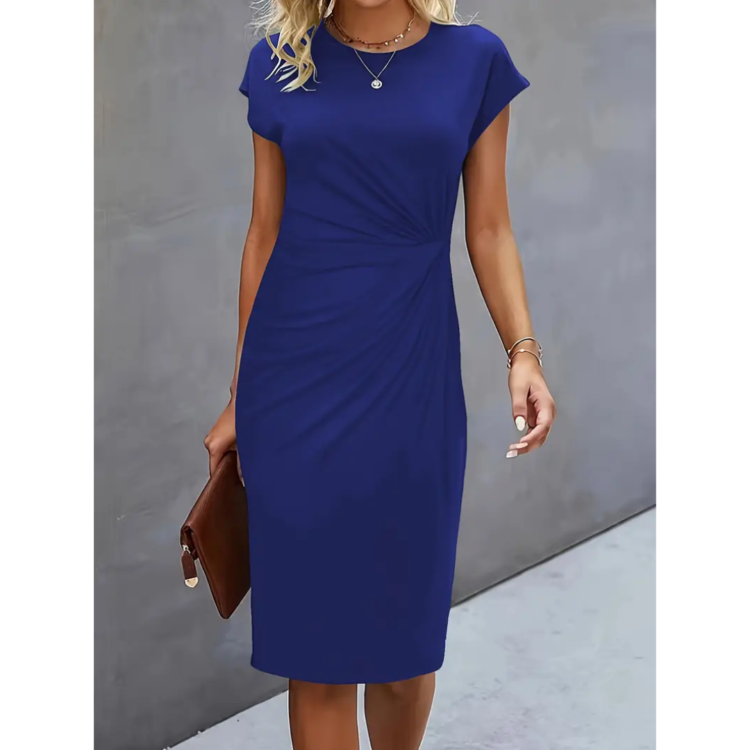 Damen Elegante Gerafftes Bodycon Kleid | Kurze Ärmel