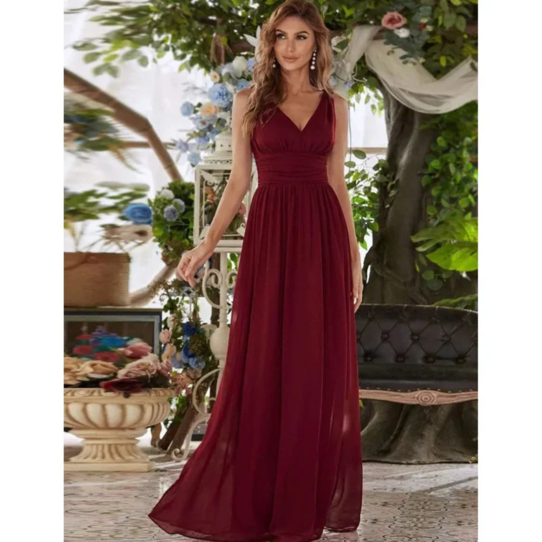 Damen Plissee-Kleid mit V-Ausschnitt | Maxi
