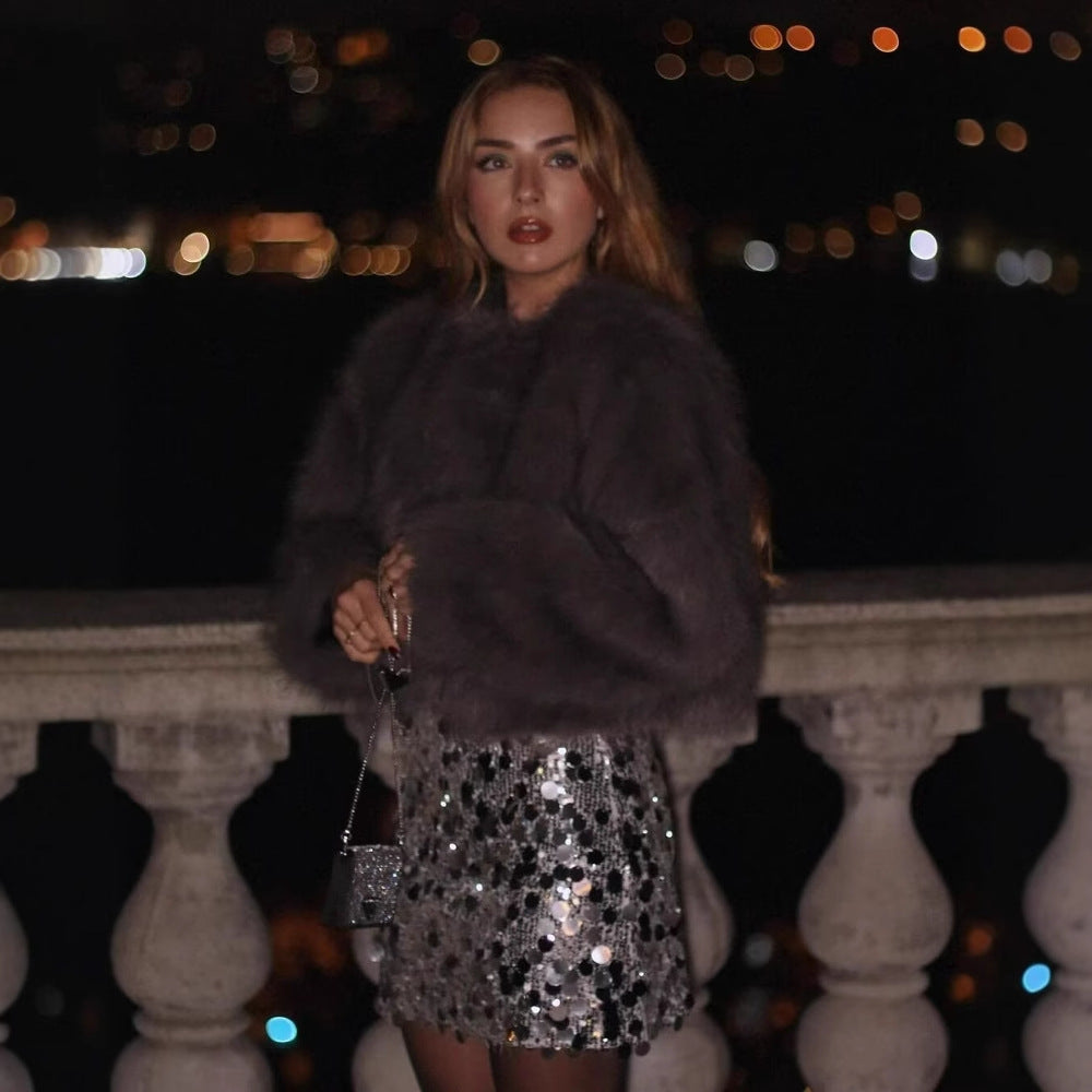 Genevieve - Kunstleder-Pelzjacke, kurzer Damenmantel