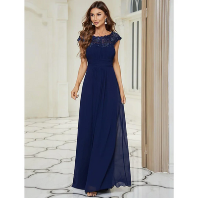 Damen Kleid mit Plissierten Kappenärmeln | Maxi