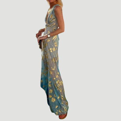 Albina - Glattes V-Ausschnitt-Kleid mit Paillettenverzierung