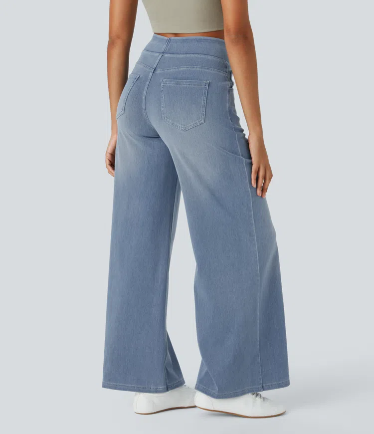 Lara - High-Waist Stretch Jeans mit weitem Bein