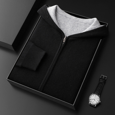 Herren Kaschmir-Wolle Kapuzenpullover mit Reißverschluss - Premium Qualität