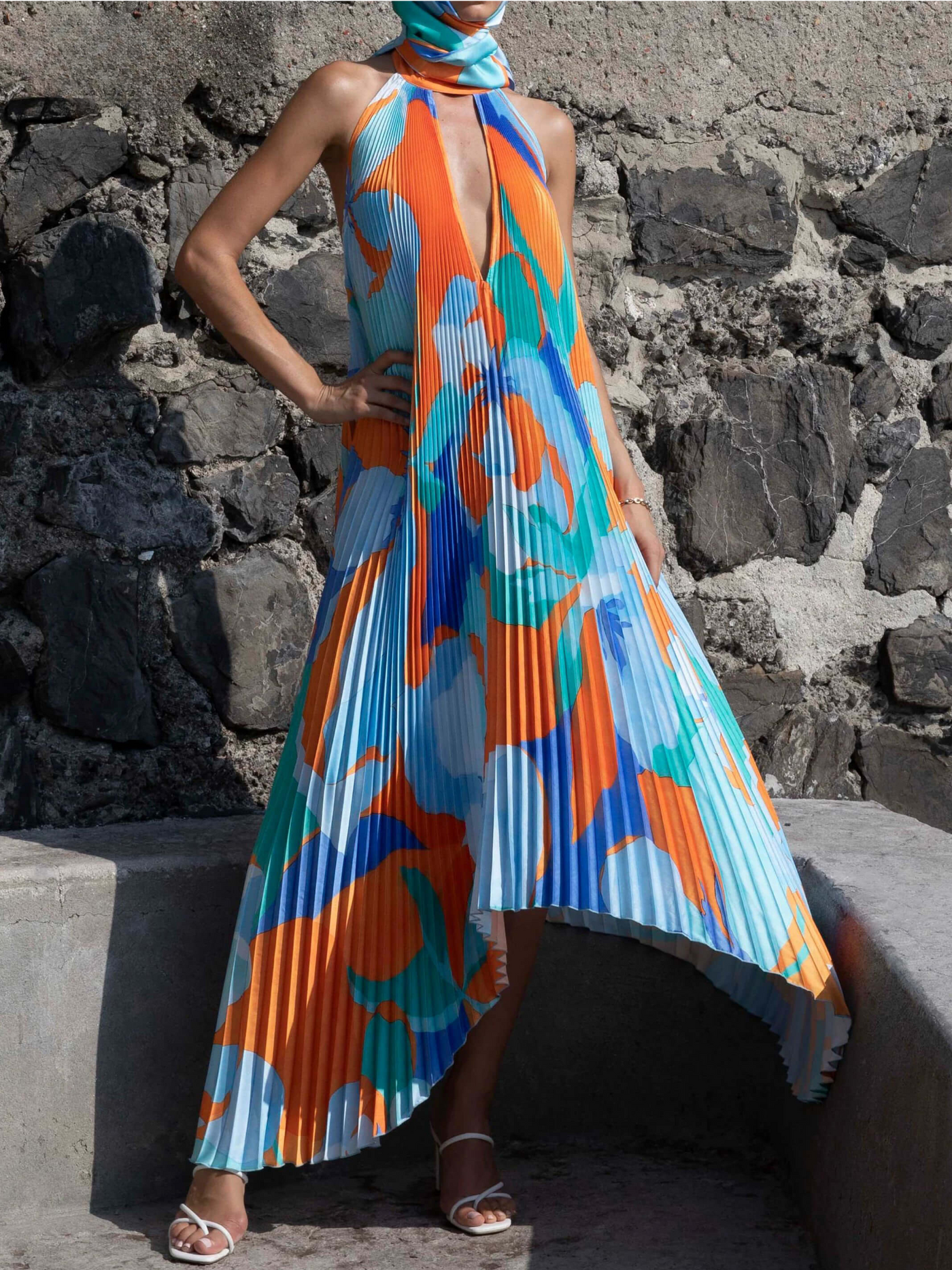 Rica - Rückenfreies Ausgestelltes Kleid Geometrischer Druck Schick