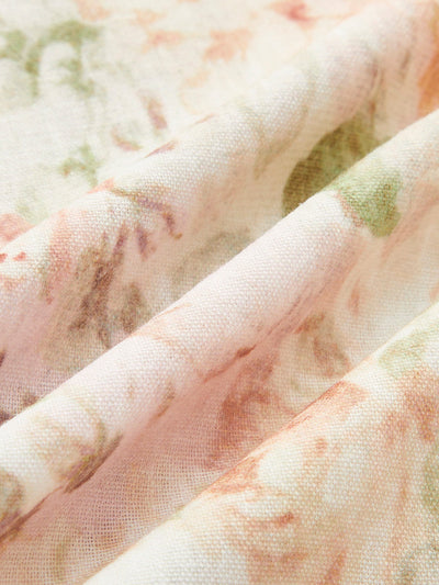 Leinen-Kleid mit Puffärmeln & Blumenmuster