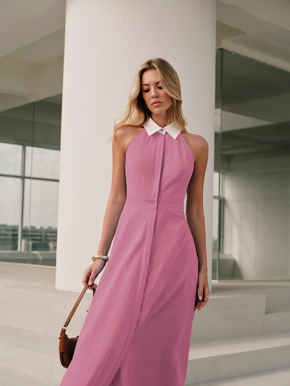 Ärmelloses Maxi-Hemdblusenkleid mit Knöpfen