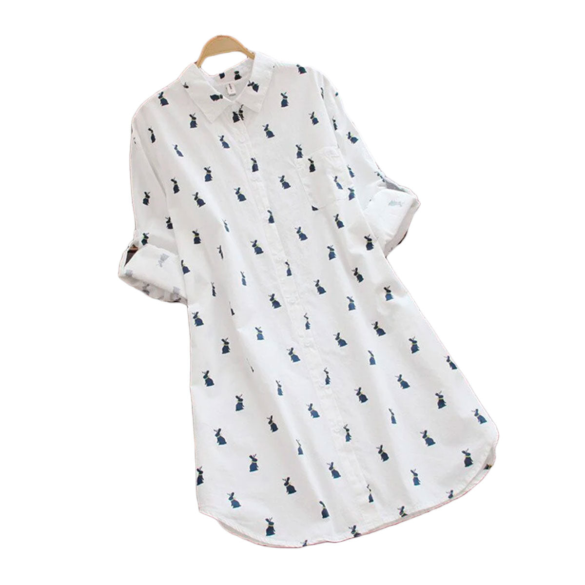 Verspieltes Shirtkleid mit Hasenprint und Reverskragen – Elina