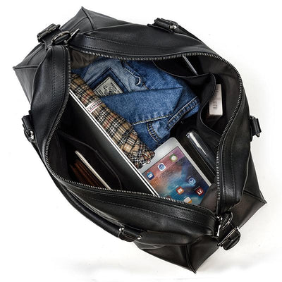 Aalborg™ Schwarze Leder-Holdall – Elegante 25L Reisetasche Mit Verstellbarem Lederriemen