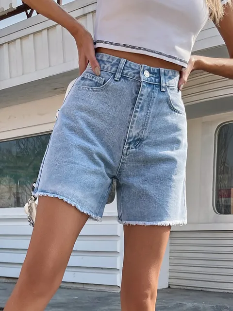 Damen High-Waist Denim Short