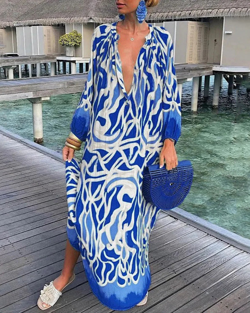 Dorinne | Boho Frühlingskleid Damen - Stylisches langes Kleid mit luftigen Ärmeln