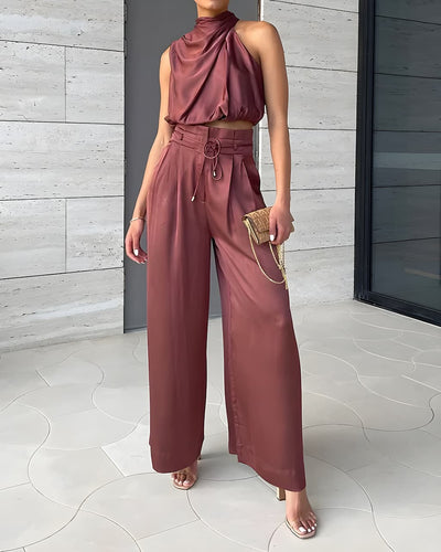 Ärmelloses Top mit Weitbein-Hose für Damen