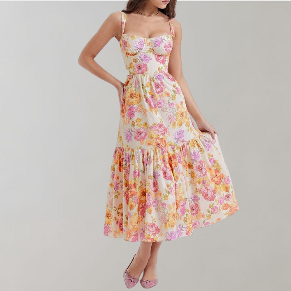 Blumenmuster Midi-Party Kleid – Mireille