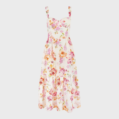 Blumenmuster Midi-Party Kleid – Mireille