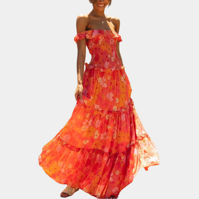 Des - Schickes Orange Blumen Sommerkleid Trendy