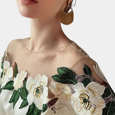 Blumenmuster Beige Damenbluse mit Lockere Passform – Elvira