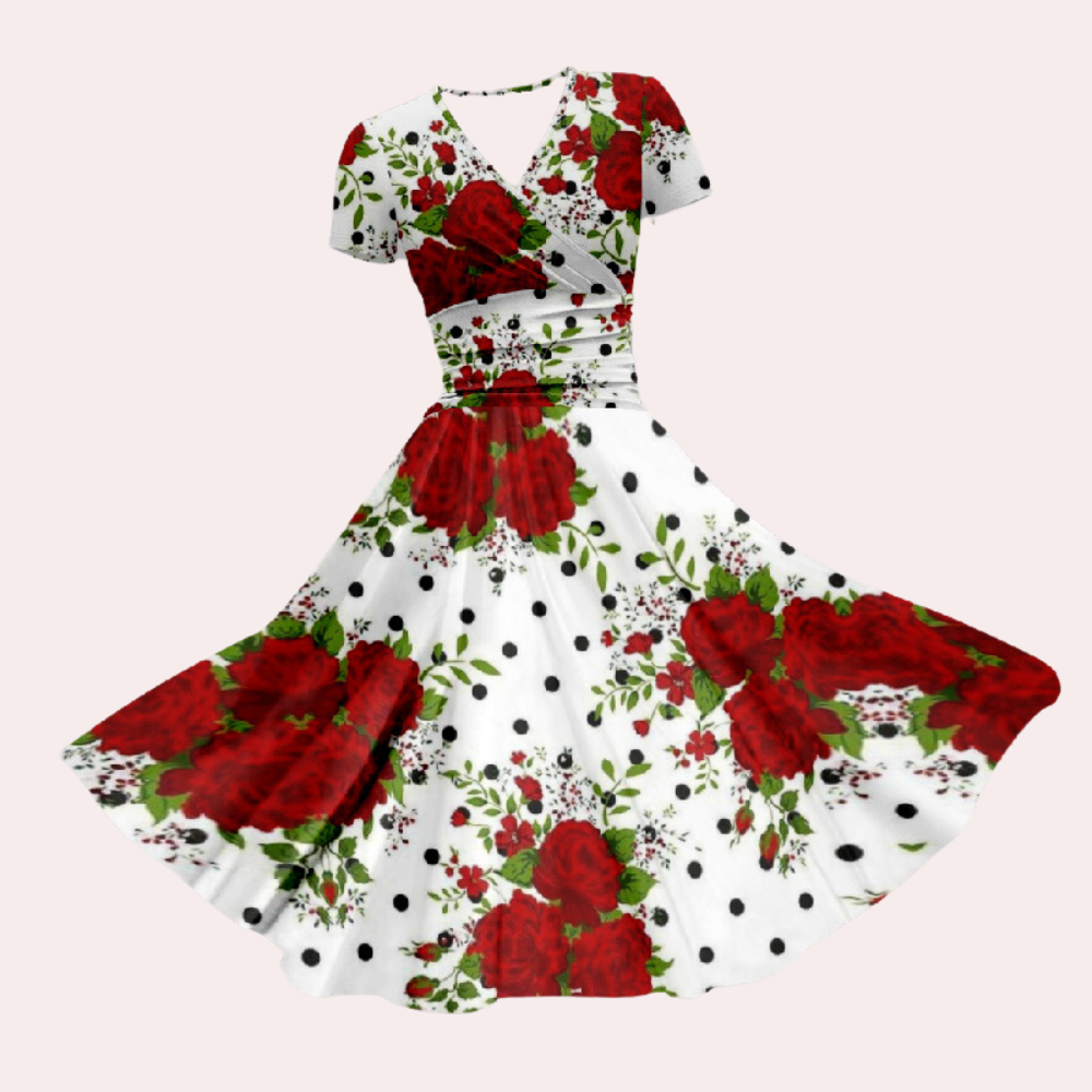 Bunte Midi-Kleid mit V-Ausschnitt – Selina