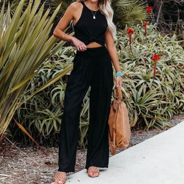 Luftige Damen Leinenhose mit weitem Bein – Liv