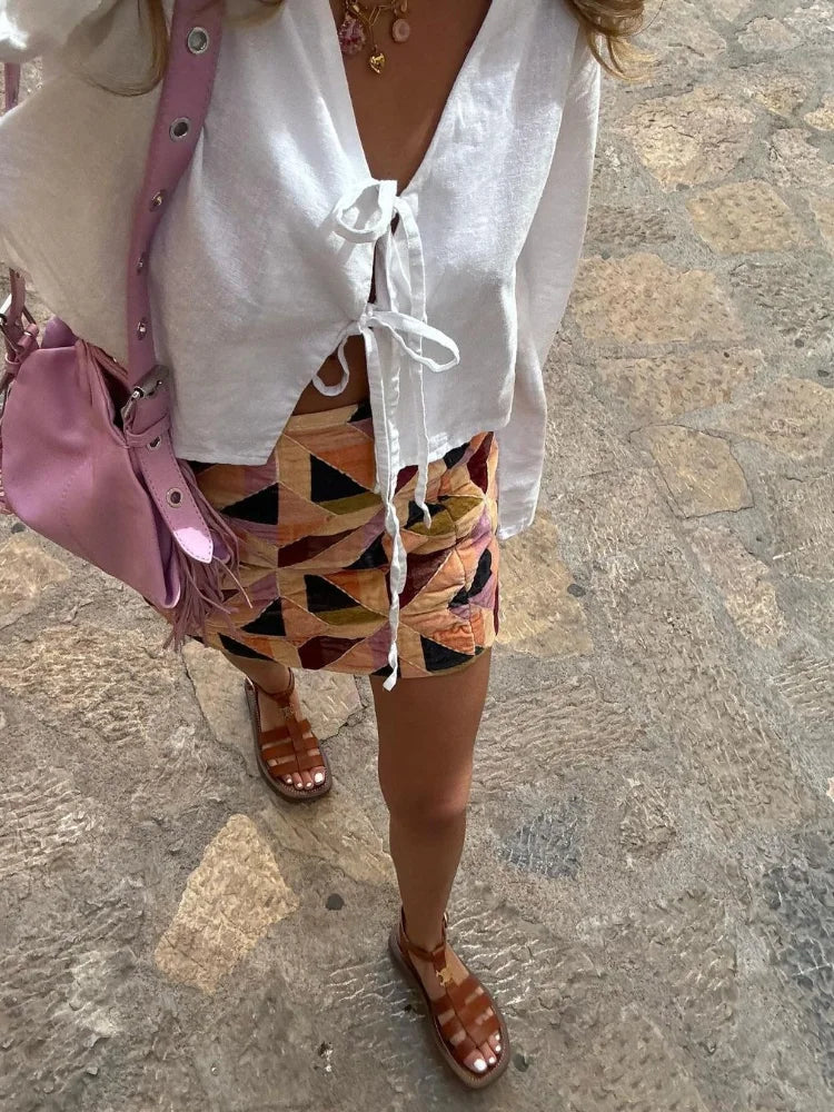 Damen Satin Wickelbluse mit Bindung – Elegante Kreuzfront