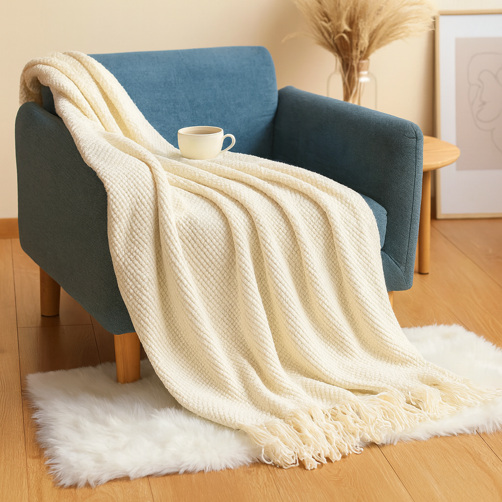 Tassora | Überwurfdecke mit Blasenmuster und Quasten