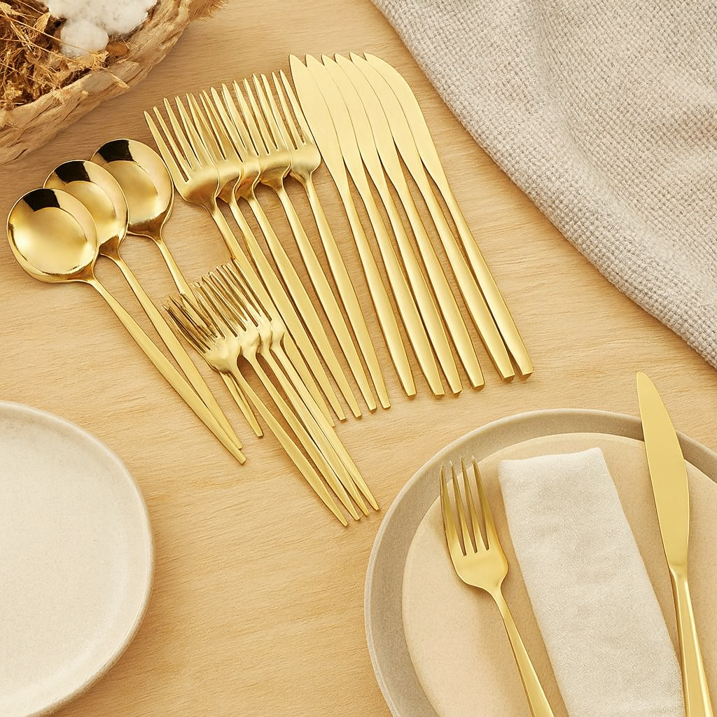 Sterling | 30-teiliges goldenes Edelstahl-Besteckset