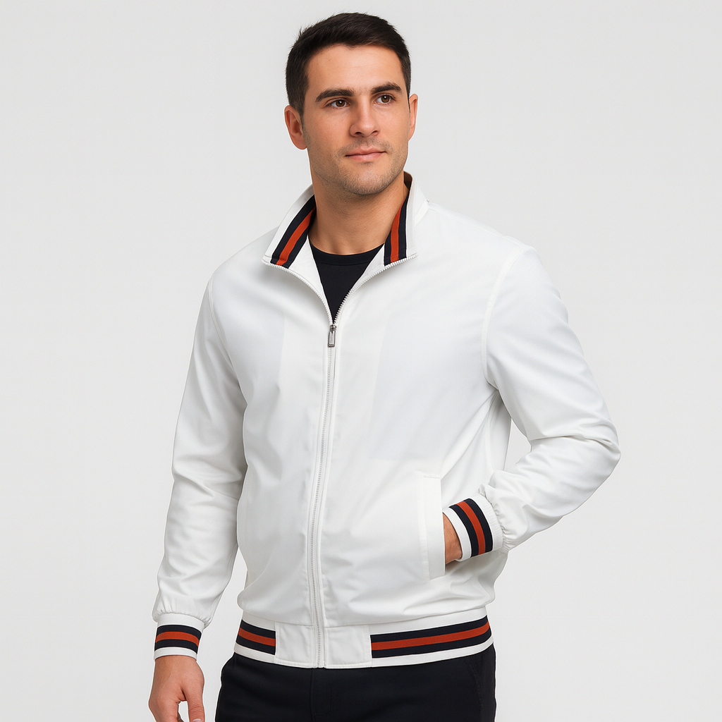 Herren-Bomberjacke mit gestreiftem Besatz