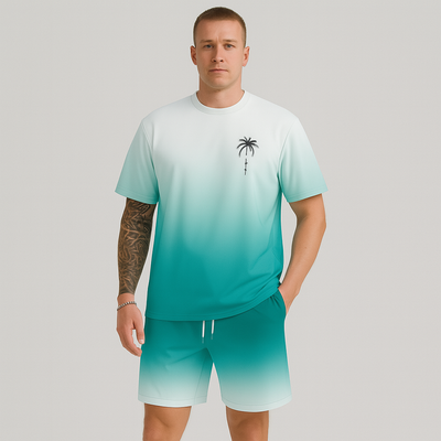 Herren Sommer Casual Set – Kurzarm Rundhalsausschnitt & Shorts mit 3D HD Digitaldruck