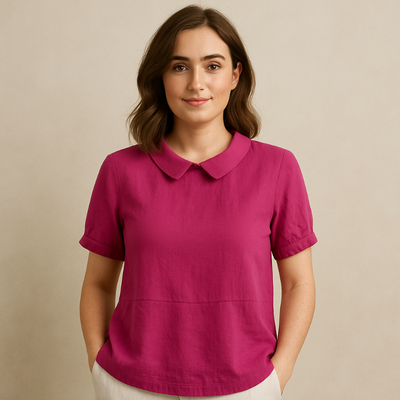 Damen Bluse Kurzarm mit Bubikragen