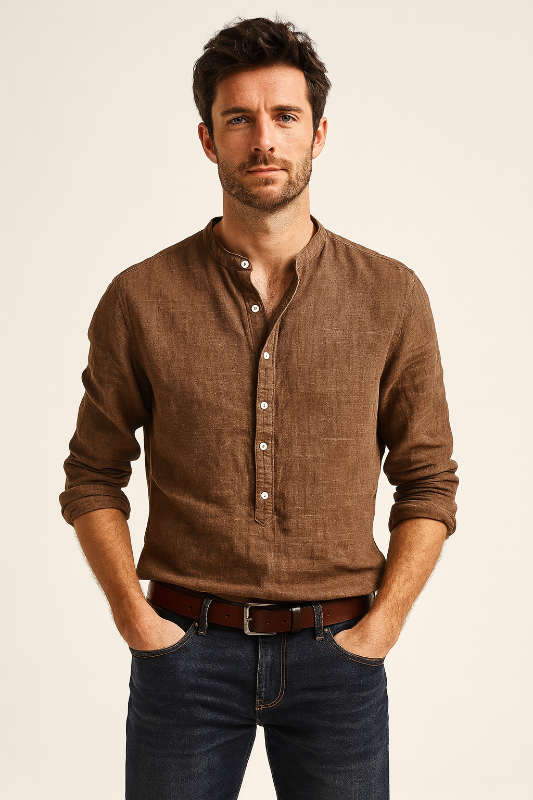 Herren Leinenhemd Langarm für Elegante Anlässe - Klassische Hemden Herren