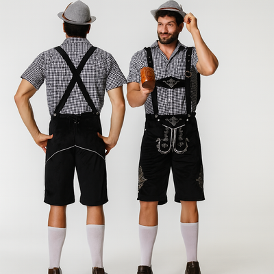 Herren Lederhose Braun – Traditionelle Trachtenhose mit Trägern für Oktoberfest München
