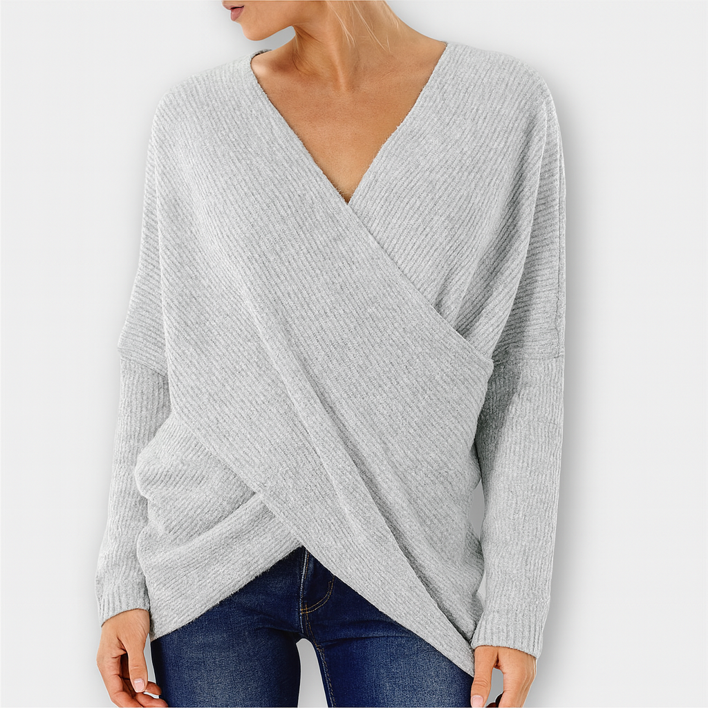 Strickpullover im Wickelstil – Eleganter grüner Komfort