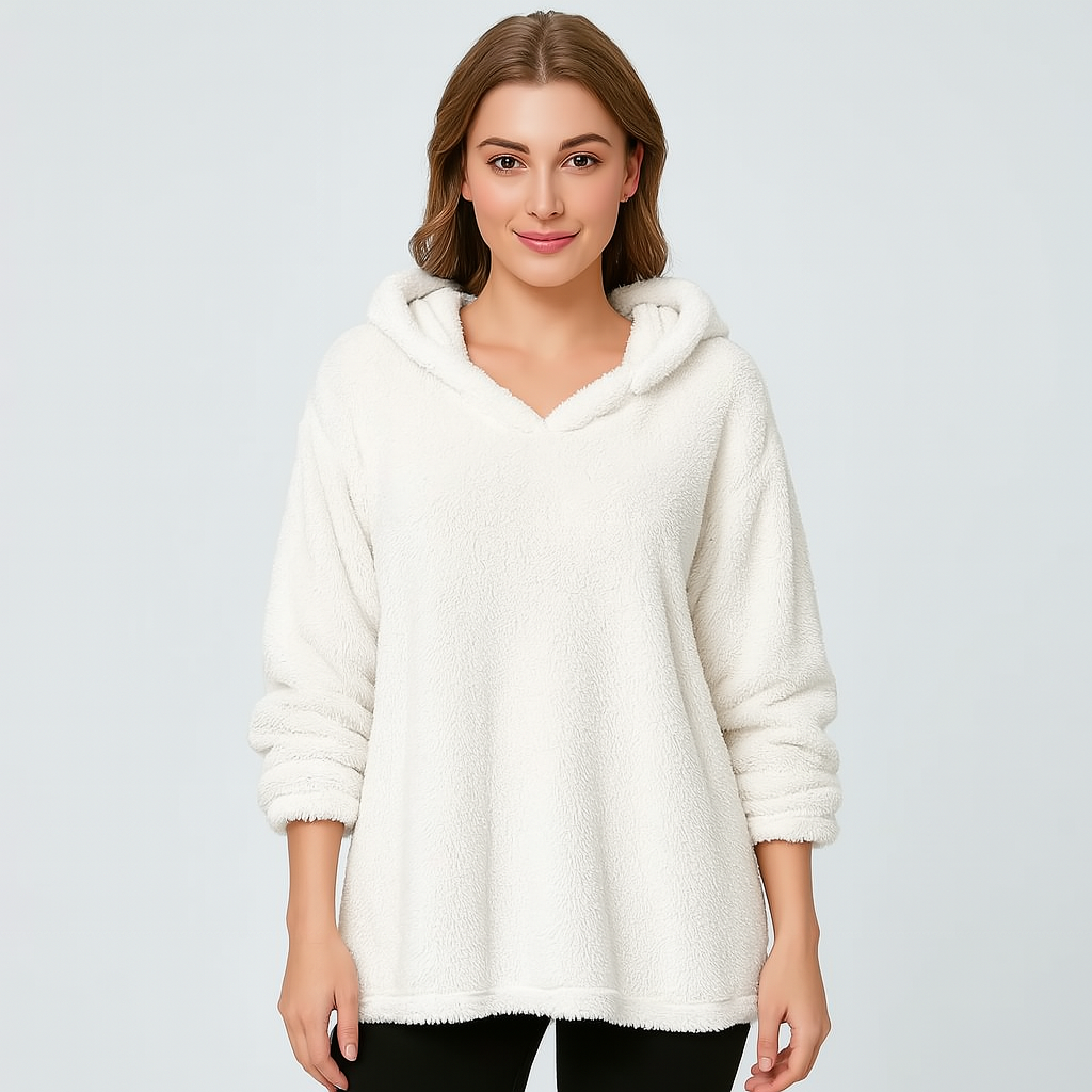 Fleece-Kapuzenpullover – Unifarbenes Damen Sweatshirt mit langen Ärmeln