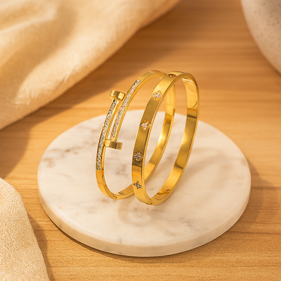 2-teiliges Edelstahl-Armreif-Set – Luxusschmuck mit funkelnden Akzenten