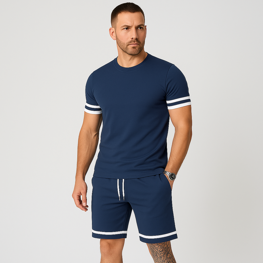 Neues lässiges 2-teiliges Herren-Set – Kurzarm-T-Shirt mit Rundhalsausschnitt und Shorts mit Kordelzug in Unifarbe