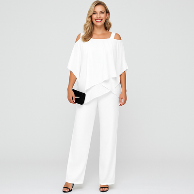 Damen-Zweiteiler – Eleganter Jumpsuit mit schulterfreier Bluse