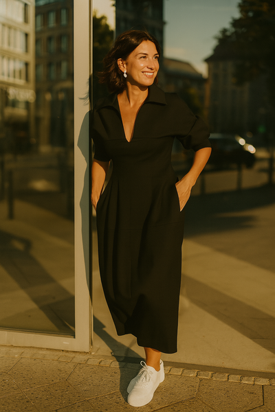 Elena | Midikleid mit V-Ausschnitt und Reverskragen