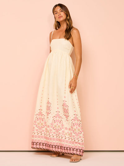 Boho Maxikleid mit Stickerei und Spaghettiträgern für Damen
