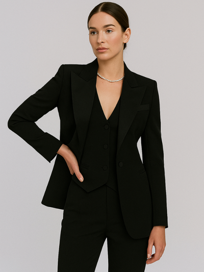 Damen Anzug Set Elegant 3-teilig mit Blazer, Weste und Slim Fit Hosen für Formelle Anlässe