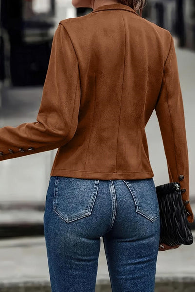 Damen Blazer Wildlederimitat Figurbetont Verkürzte Jacke mit Stehkragen