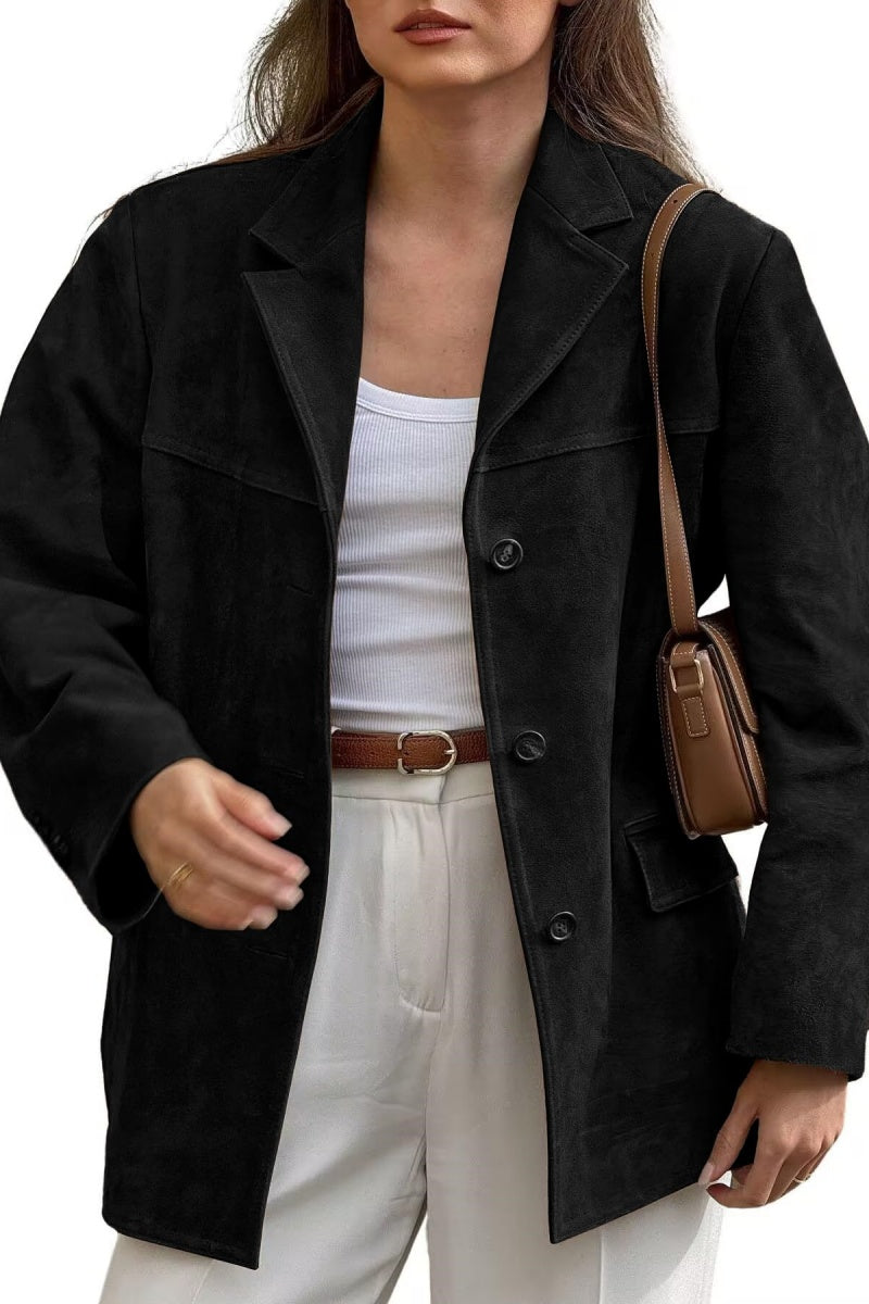 Damen Blazerjacke Einreiher Wildlederimitat Elegant