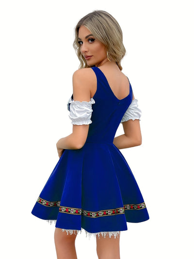 Damen Dirndl Kleid Baumwolle Schulterfrei Festlich Hochzeitsgast