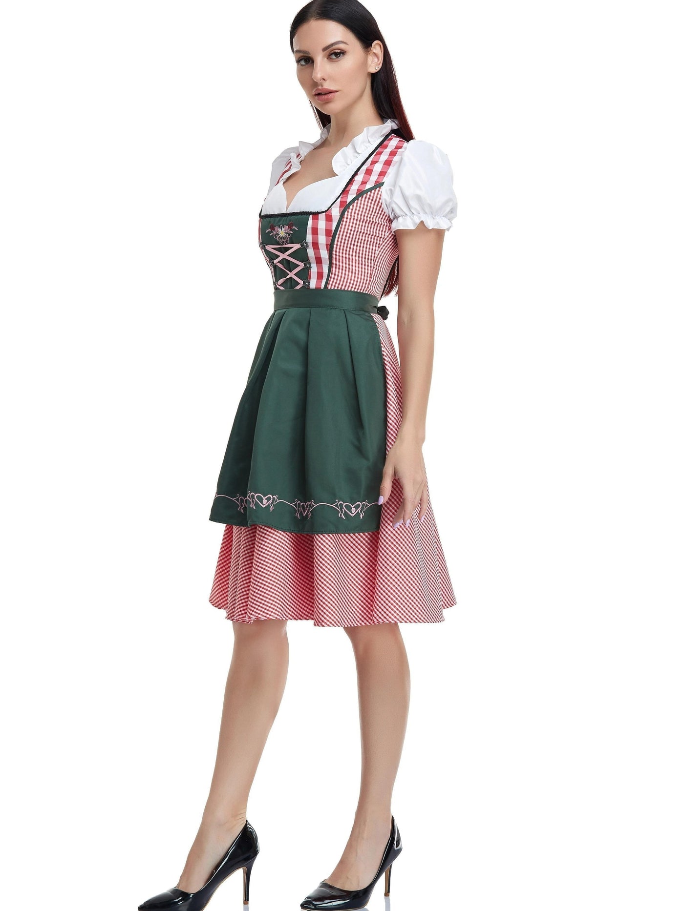 Damen Dirndl Kleid Baumwolle Trachtenkleid Oktoberfest Stil
