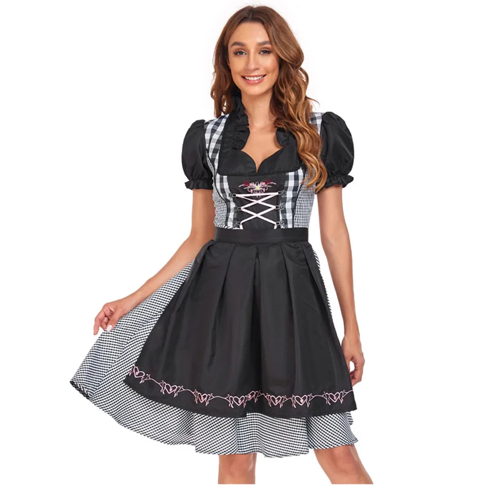 Damen Dirndl Kleid Baumwolle Traditionell für Oktoberfest