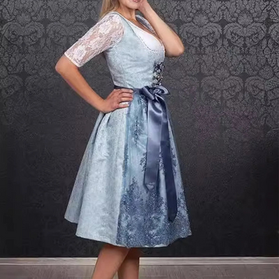 Damen Dirndl Kleid Baumwolle Traditionell für Oktoberfest und Festlichkeiten