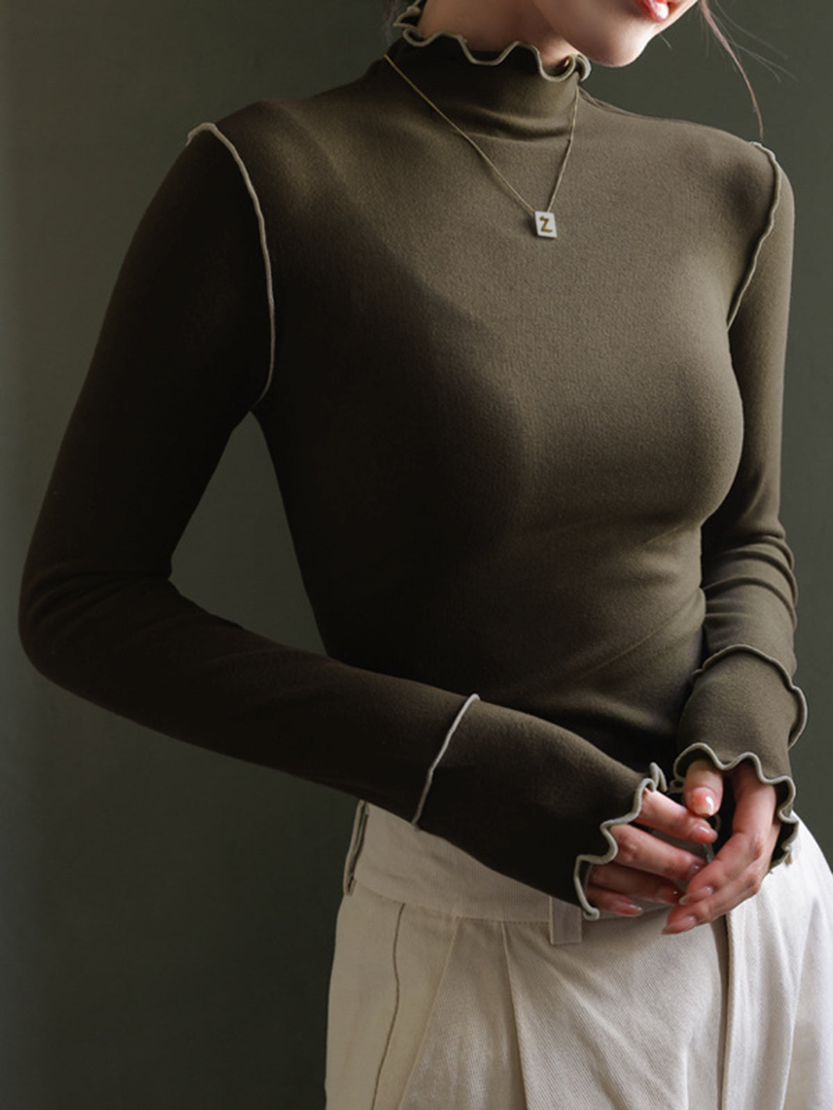 Damen Langarmshirt Polyester Hochkragen Slim Fit