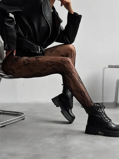 Damen Netzstrumpfhose mit Blumenmuster