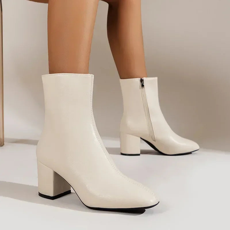 Damen Schuhe Mittelhoher Absatz Mit Seitlichem Reißverschluss Spitze Form Elegant